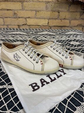 Bally 1851 Cream Canvas Low-Top Sneakers with Subtle Tan Trim, 6.5